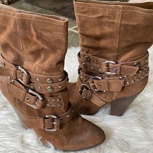 Brown Studded Suede-like Boots Size 8 1/2